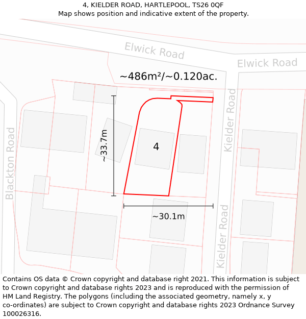 4, KIELDER ROAD, HARTLEPOOL, TS26 0QF: Plot and title map