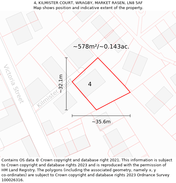 4, KILMISTER COURT, WRAGBY, MARKET RASEN, LN8 5AF: Plot and title map