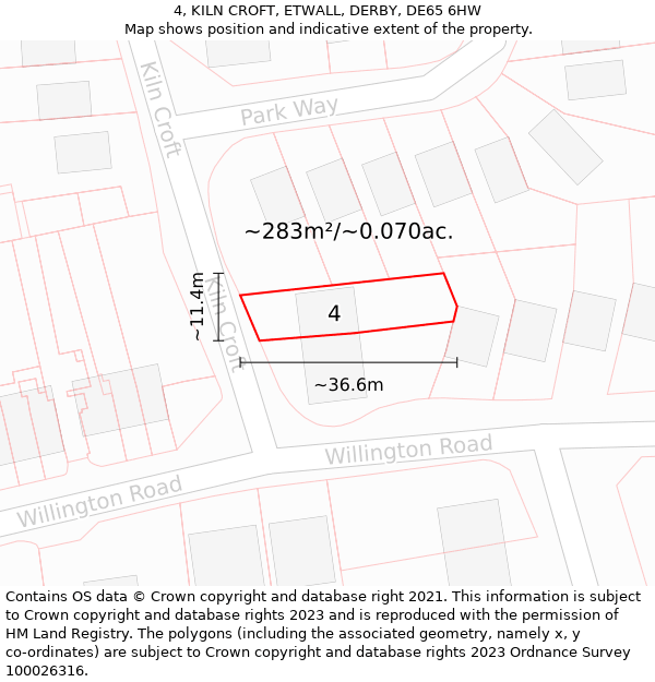 4, KILN CROFT, ETWALL, DERBY, DE65 6HW: Plot and title map