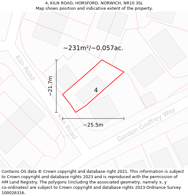 4, KILN ROAD, HORSFORD, NORWICH, NR10 3SL: Plot and title map