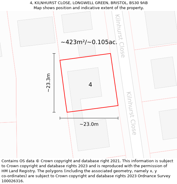 4, KILNHURST CLOSE, LONGWELL GREEN, BRISTOL, BS30 9AB: Plot and title map