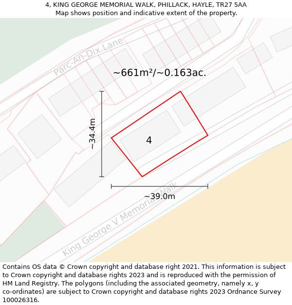 4, KING GEORGE MEMORIAL WALK, PHILLACK, HAYLE, TR27 5AA: Plot and title map