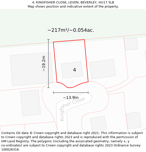 4, KINGFISHER CLOSE, LEVEN, BEVERLEY, HU17 5LB: Plot and title map