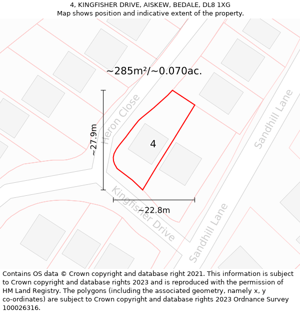 4, KINGFISHER DRIVE, AISKEW, BEDALE, DL8 1XG: Plot and title map