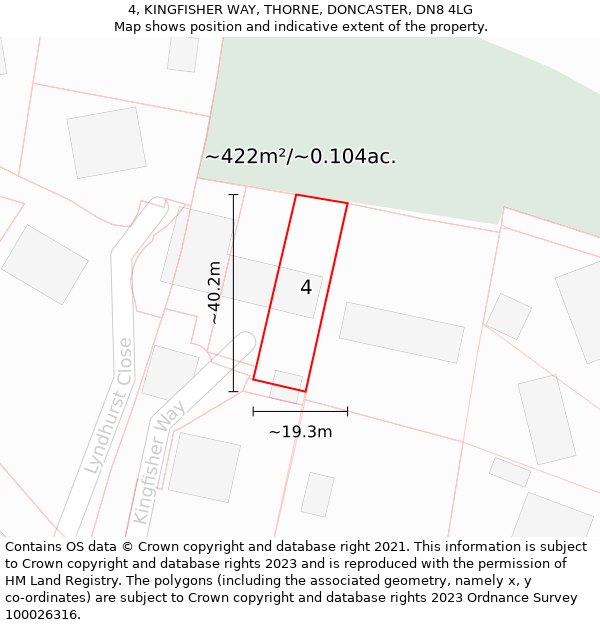 4, KINGFISHER WAY, THORNE, DONCASTER, DN8 4LG: Plot and title map