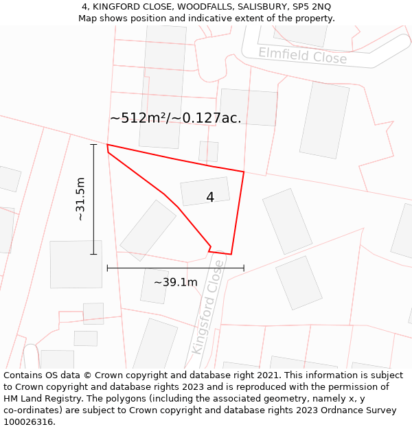 4, KINGFORD CLOSE, WOODFALLS, SALISBURY, SP5 2NQ: Plot and title map