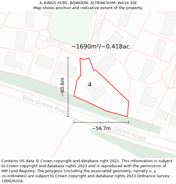 4, KINGS ACRE, BOWDON, ALTRINCHAM, WA14 3SE: Plot and title map