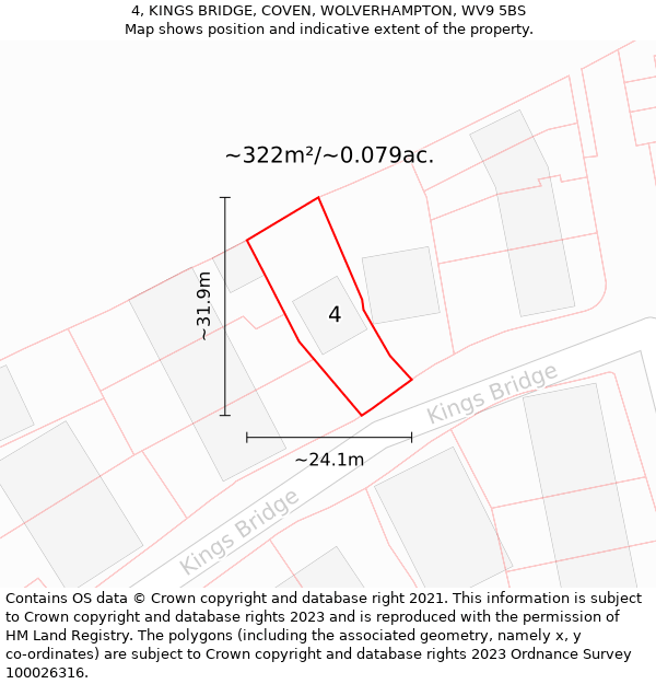 4, KINGS BRIDGE, COVEN, WOLVERHAMPTON, WV9 5BS: Plot and title map