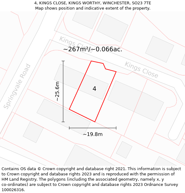 4, KINGS CLOSE, KINGS WORTHY, WINCHESTER, SO23 7TE: Plot and title map