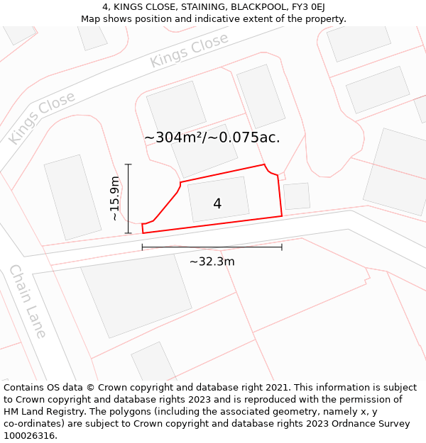 4, KINGS CLOSE, STAINING, BLACKPOOL, FY3 0EJ: Plot and title map