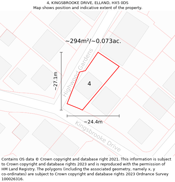 4, KINGSBROOKE DRIVE, ELLAND, HX5 0DS: Plot and title map