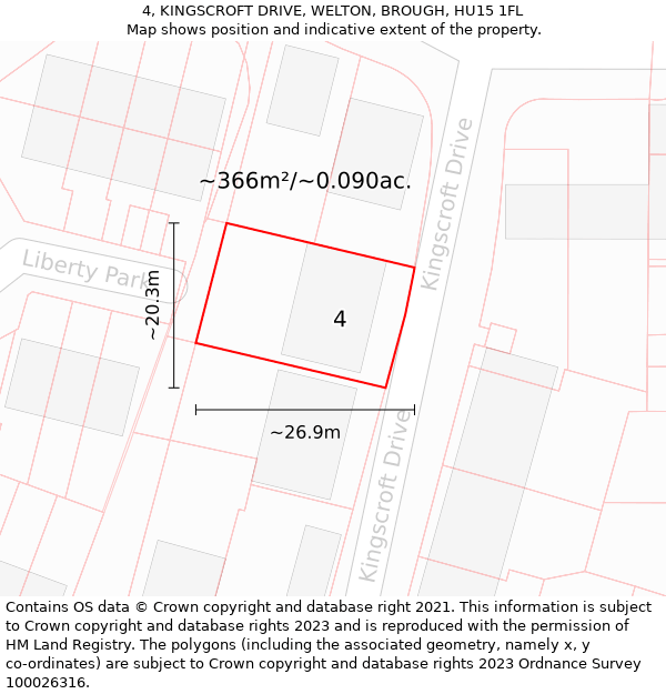 4, KINGSCROFT DRIVE, WELTON, BROUGH, HU15 1FL: Plot and title map