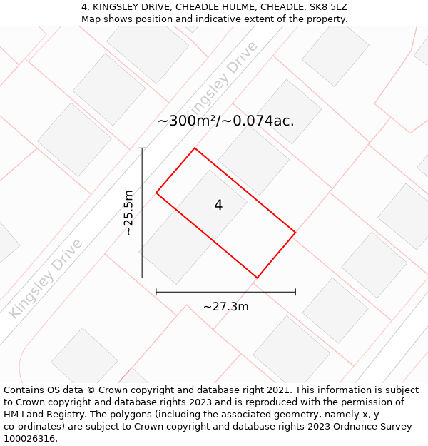 4, KINGSLEY DRIVE, CHEADLE HULME, CHEADLE, SK8 5LZ: Plot and title map