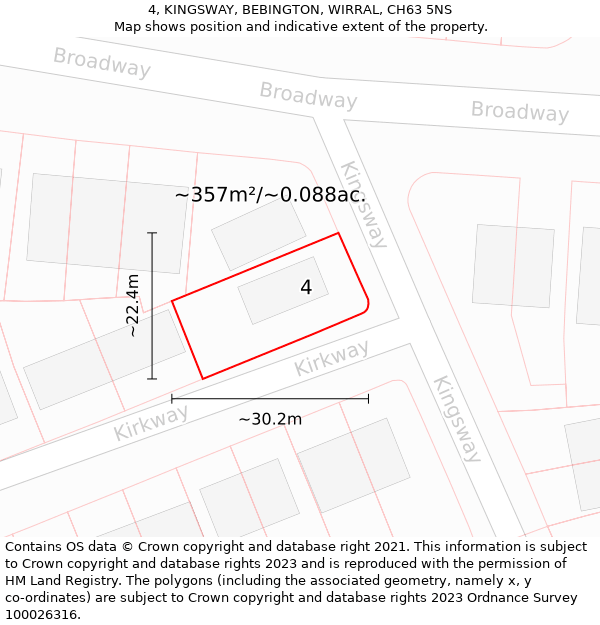 4, KINGSWAY, BEBINGTON, WIRRAL, CH63 5NS: Plot and title map