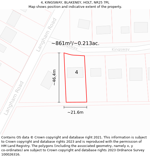 4, KINGSWAY, BLAKENEY, HOLT, NR25 7PL: Plot and title map