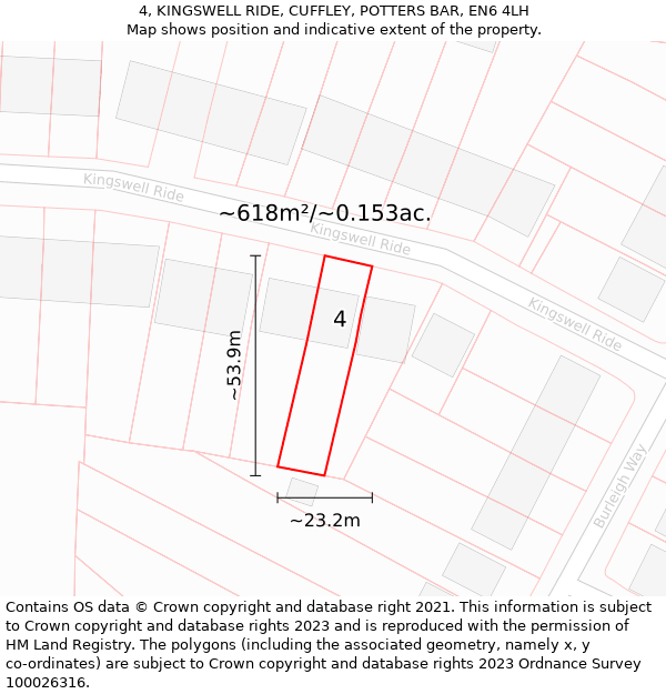 4, KINGSWELL RIDE, CUFFLEY, POTTERS BAR, EN6 4LH: Plot and title map