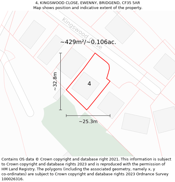 4, KINGSWOOD CLOSE, EWENNY, BRIDGEND, CF35 5AR: Plot and title map