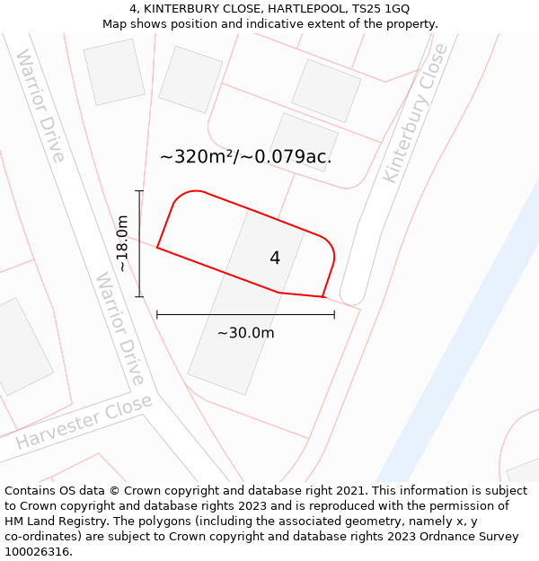 4, KINTERBURY CLOSE, HARTLEPOOL, TS25 1GQ: Plot and title map