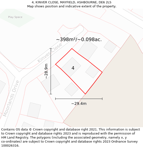 4, KINVER CLOSE, MAYFIELD, ASHBOURNE, DE6 2LS: Plot and title map