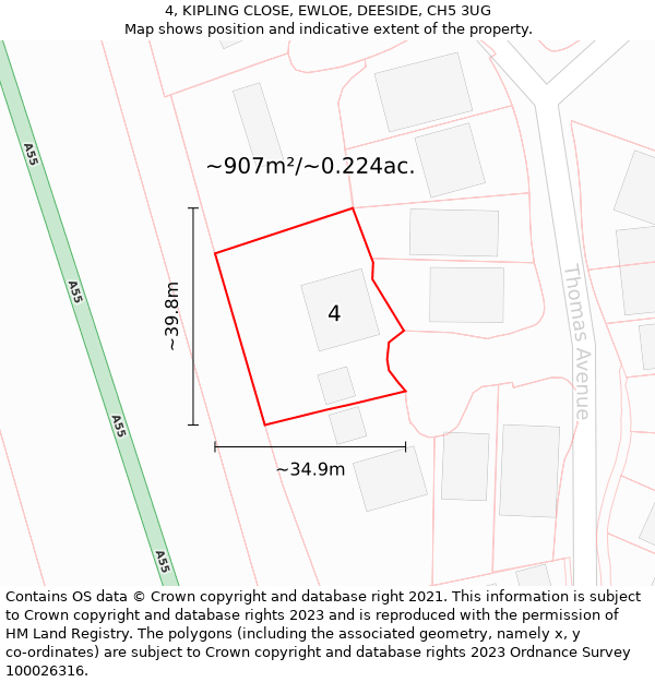 4, KIPLING CLOSE, EWLOE, DEESIDE, CH5 3UG: Plot and title map