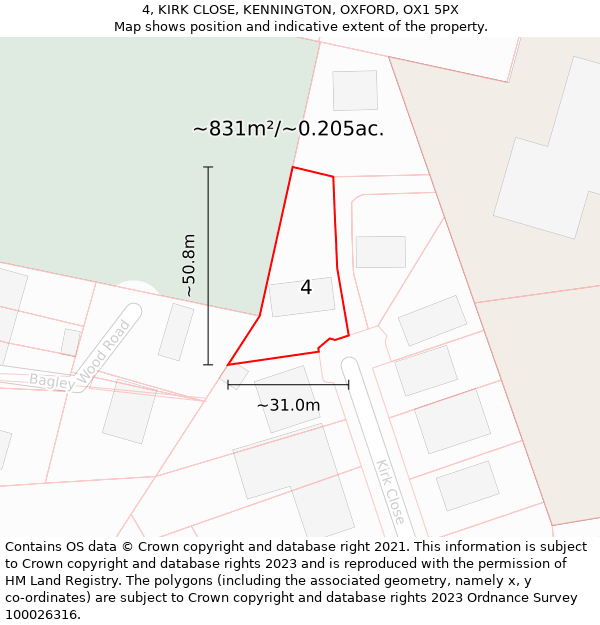 4, KIRK CLOSE, KENNINGTON, OXFORD, OX1 5PX: Plot and title map