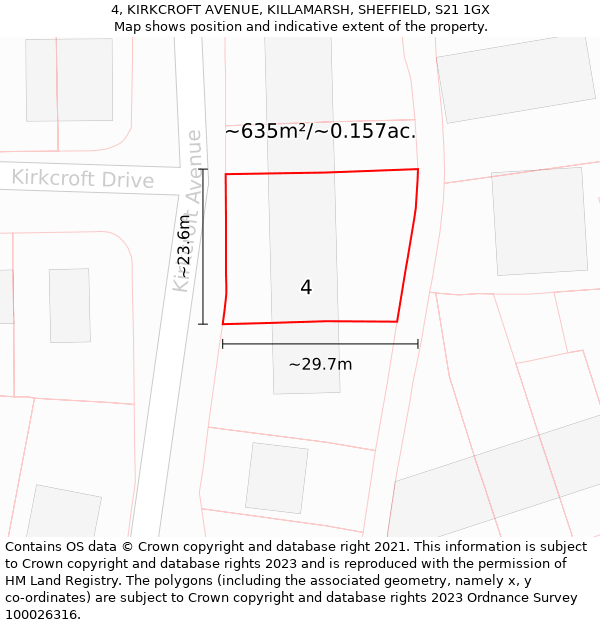 4, KIRKCROFT AVENUE, KILLAMARSH, SHEFFIELD, S21 1GX: Plot and title map