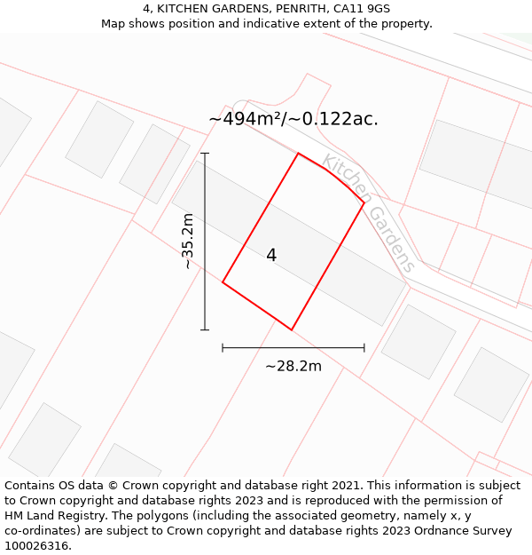 4, KITCHEN GARDENS, PENRITH, CA11 9GS: Plot and title map