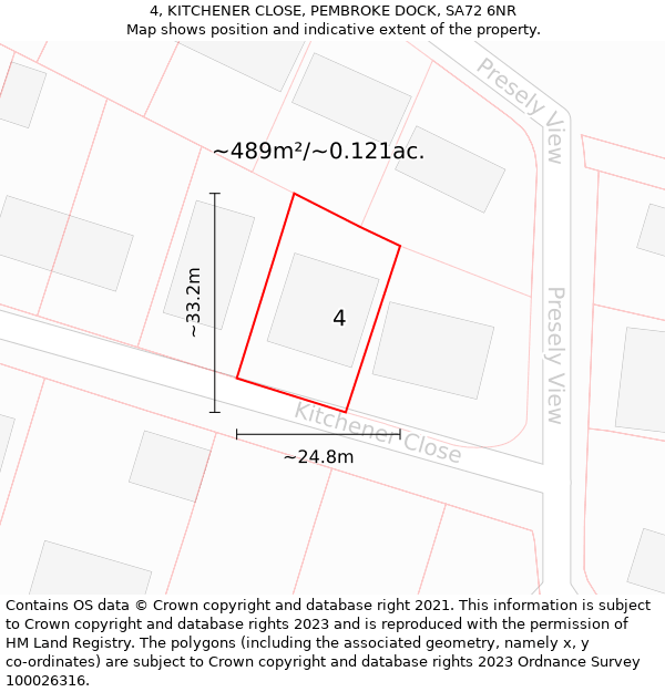 4, KITCHENER CLOSE, PEMBROKE DOCK, SA72 6NR: Plot and title map