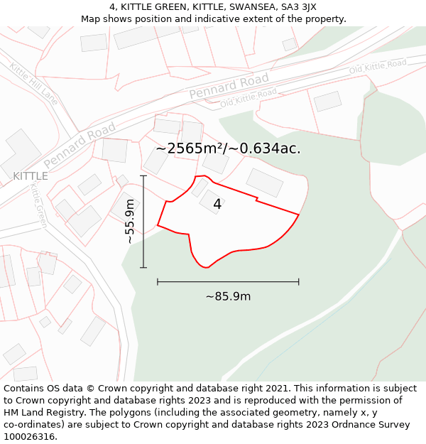 4, KITTLE GREEN, KITTLE, SWANSEA, SA3 3JX: Plot and title map