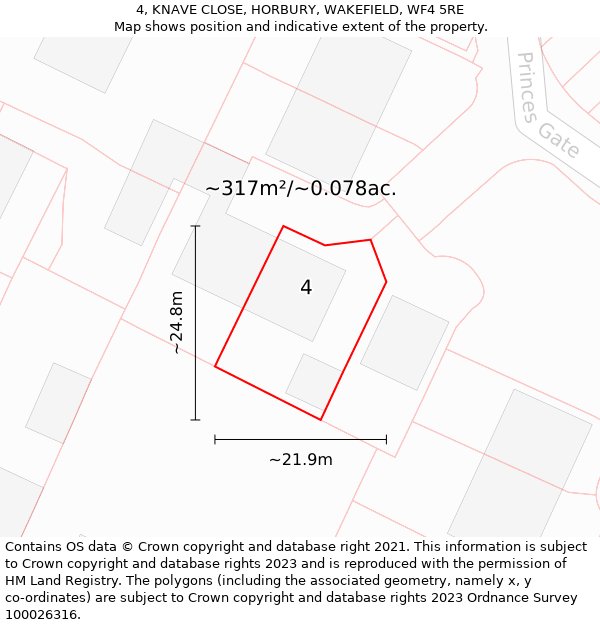 4, KNAVE CLOSE, HORBURY, WAKEFIELD, WF4 5RE: Plot and title map