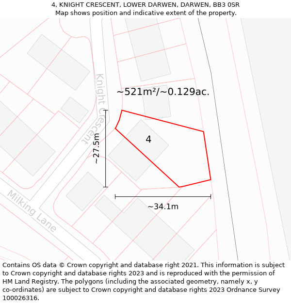 4, KNIGHT CRESCENT, LOWER DARWEN, DARWEN, BB3 0SR: Plot and title map