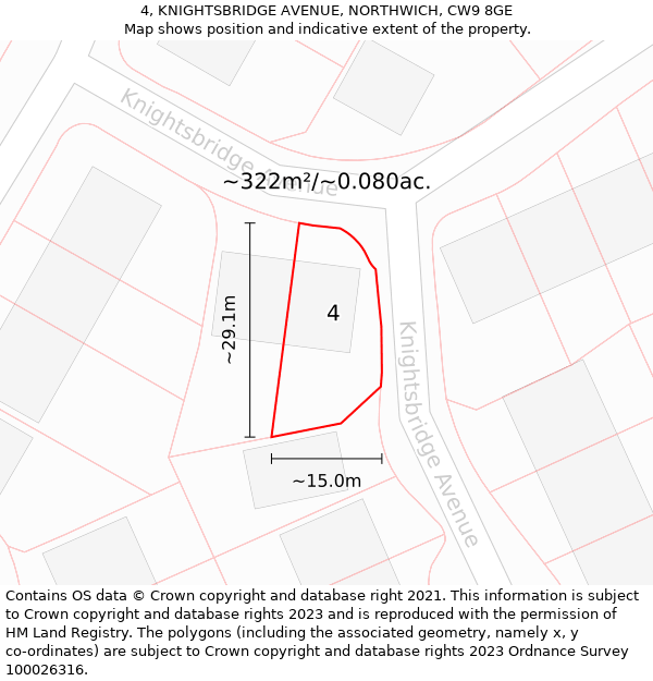 4, KNIGHTSBRIDGE AVENUE, NORTHWICH, CW9 8GE: Plot and title map