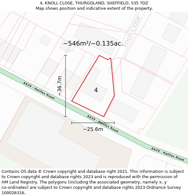 4, KNOLL CLOSE, THURGOLAND, SHEFFIELD, S35 7DZ: Plot and title map