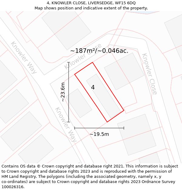 4, KNOWLER CLOSE, LIVERSEDGE, WF15 6DQ: Plot and title map