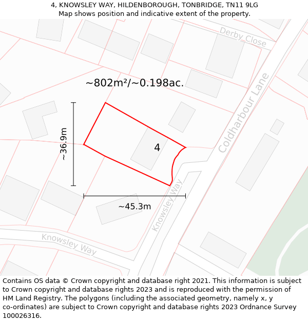 4, KNOWSLEY WAY, HILDENBOROUGH, TONBRIDGE, TN11 9LG: Plot and title map