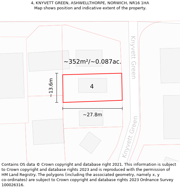4, KNYVETT GREEN, ASHWELLTHORPE, NORWICH, NR16 1HA: Plot and title map