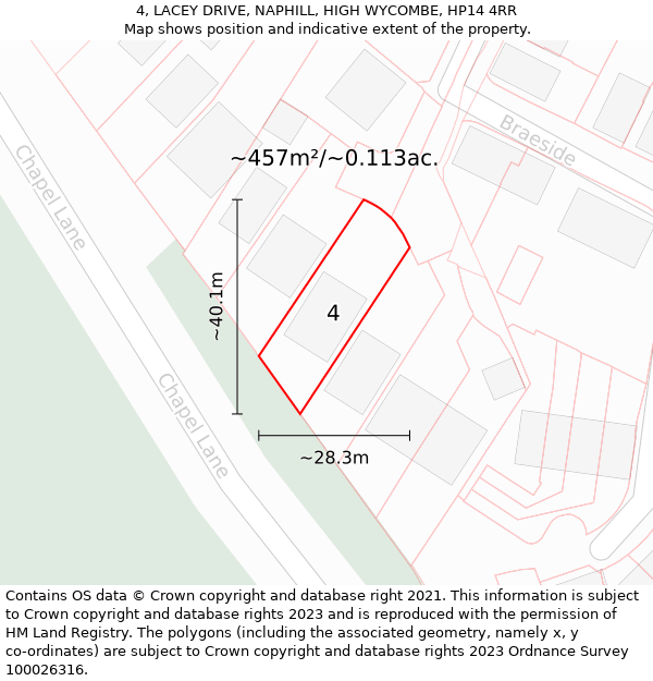 4, LACEY DRIVE, NAPHILL, HIGH WYCOMBE, HP14 4RR: Plot and title map