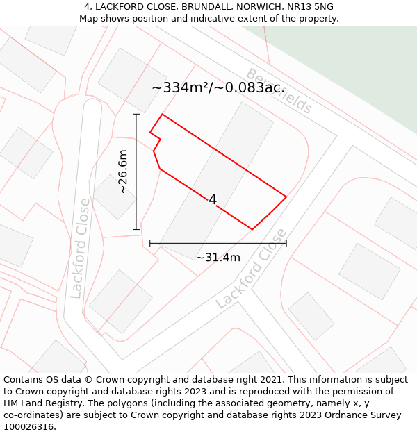 4, LACKFORD CLOSE, BRUNDALL, NORWICH, NR13 5NG: Plot and title map