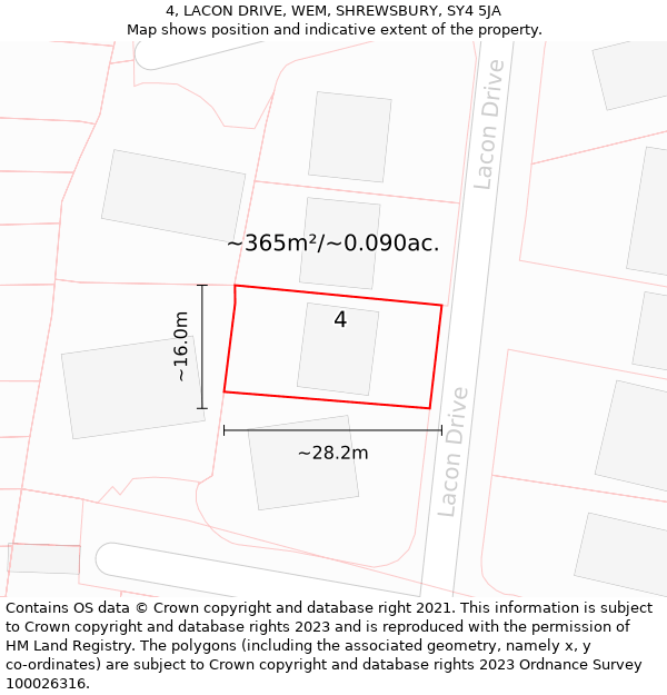 4, LACON DRIVE, WEM, SHREWSBURY, SY4 5JA: Plot and title map