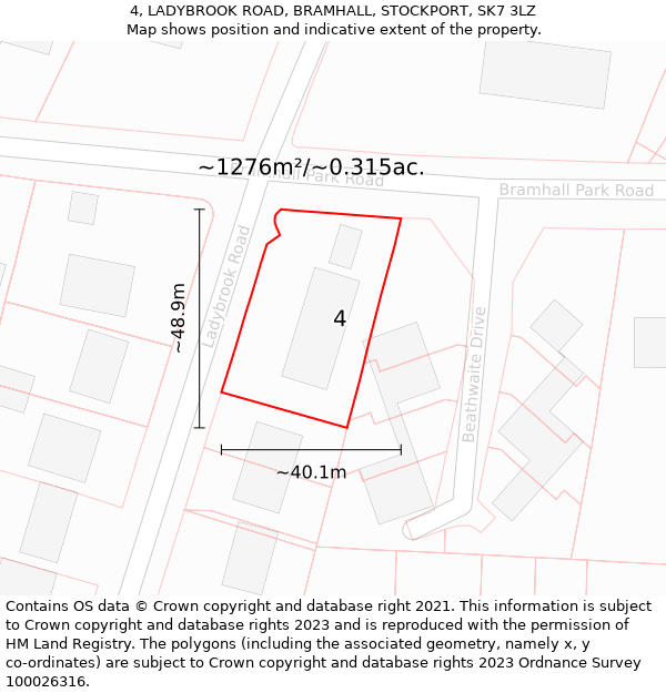 4, LADYBROOK ROAD, BRAMHALL, STOCKPORT, SK7 3LZ: Plot and title map