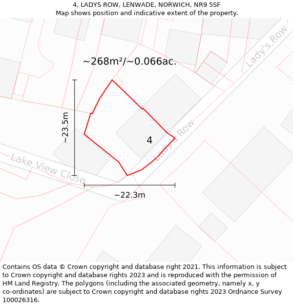 4, LADYS ROW, LENWADE, NORWICH, NR9 5SF: Plot and title map