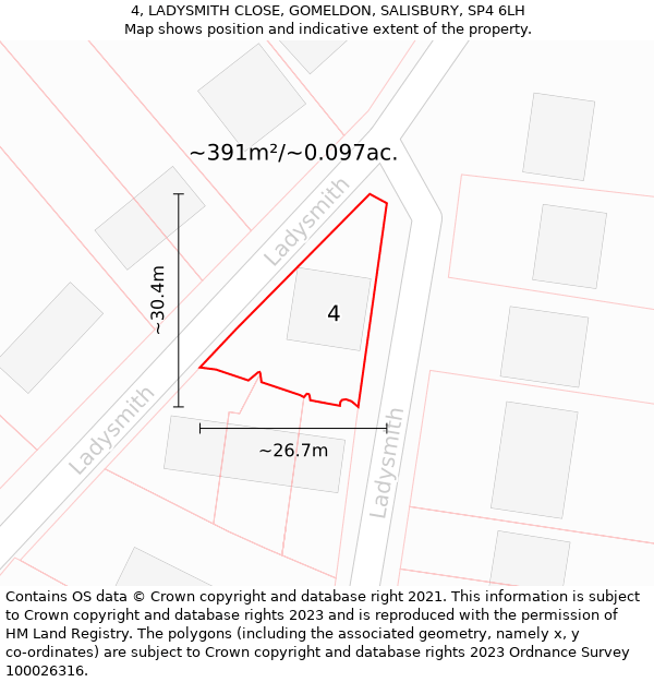 4, LADYSMITH CLOSE, GOMELDON, SALISBURY, SP4 6LH: Plot and title map