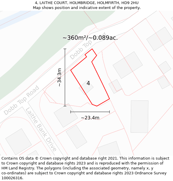 4, LAITHE COURT, HOLMBRIDGE, HOLMFIRTH, HD9 2HU: Plot and title map