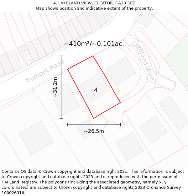 4, LAKELAND VIEW, CLEATOR, CA23 3EZ: Plot and title map