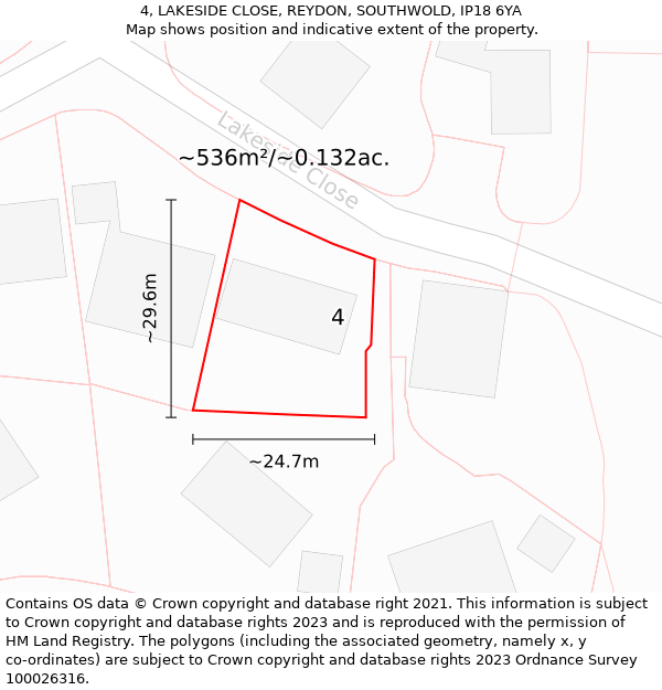 4, LAKESIDE CLOSE, REYDON, SOUTHWOLD, IP18 6YA: Plot and title map