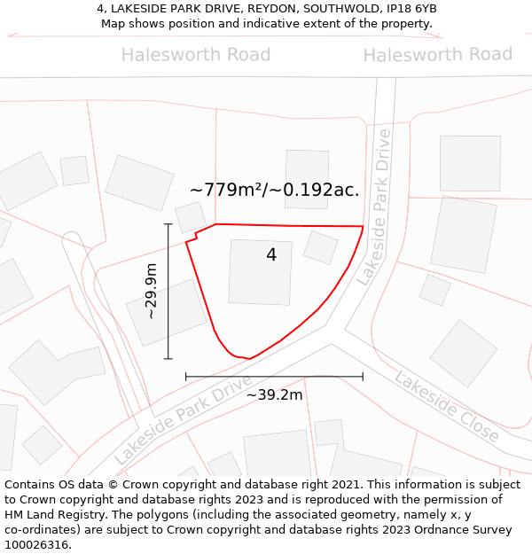 4, LAKESIDE PARK DRIVE, REYDON, SOUTHWOLD, IP18 6YB: Plot and title map