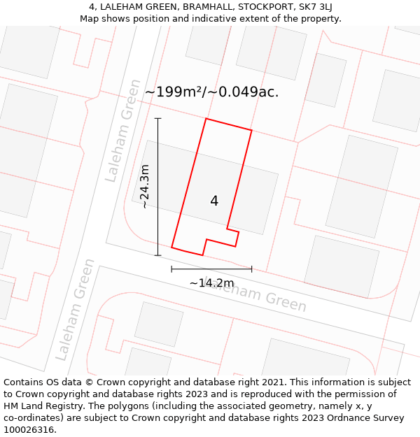 4, LALEHAM GREEN, BRAMHALL, STOCKPORT, SK7 3LJ: Plot and title map