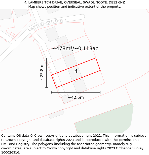 4, LAMBERSITCH DRIVE, OVERSEAL, SWADLINCOTE, DE12 6NZ: Plot and title map