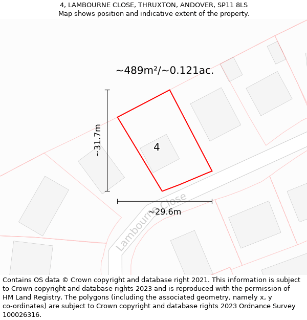 4, LAMBOURNE CLOSE, THRUXTON, ANDOVER, SP11 8LS: Plot and title map