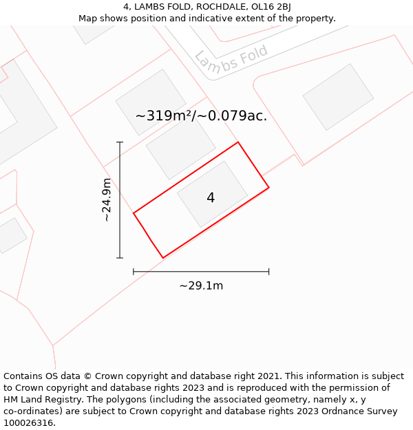 4, LAMBS FOLD, ROCHDALE, OL16 2BJ: Plot and title map